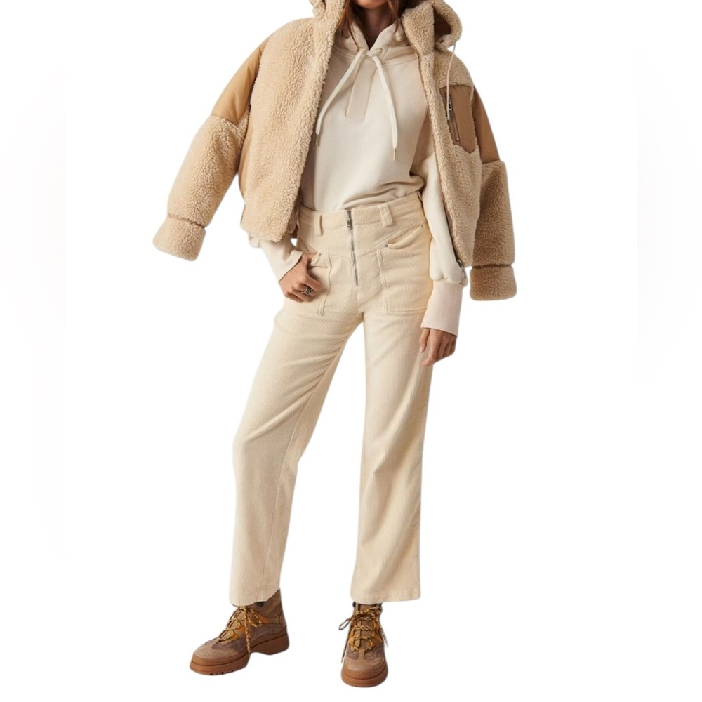 BA&SH Small/4 Wide Leg Corduroy Exposed Zipper Pants Ecru
